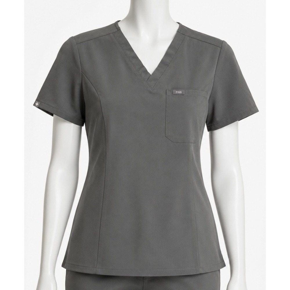 FIGS Women's V Neck Short Sleeve Scrub Top Lightweight Small S Color Gray/Olive